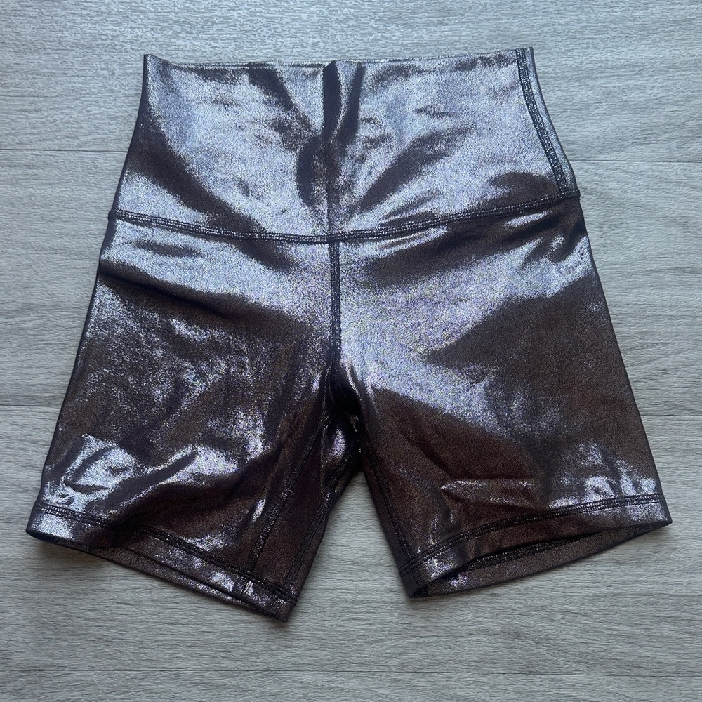 Lululemon Athletica Brown Bike Shorts High-Waisted Metallic